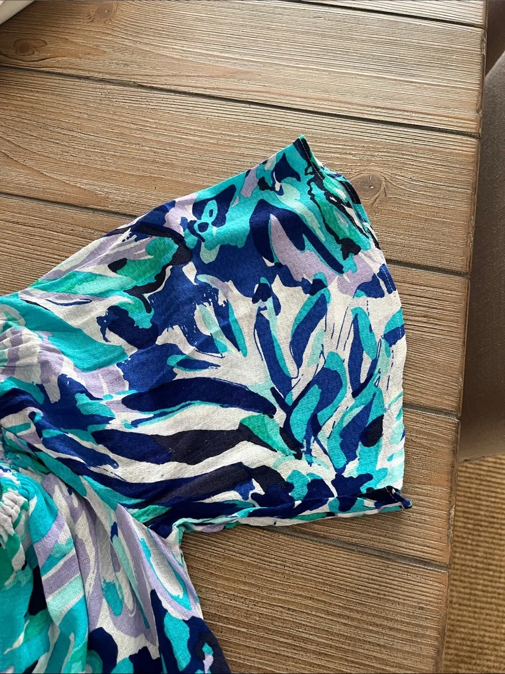 Lilly Pulitzer Aqua, Teal & Navy Floral Peasant Blouse